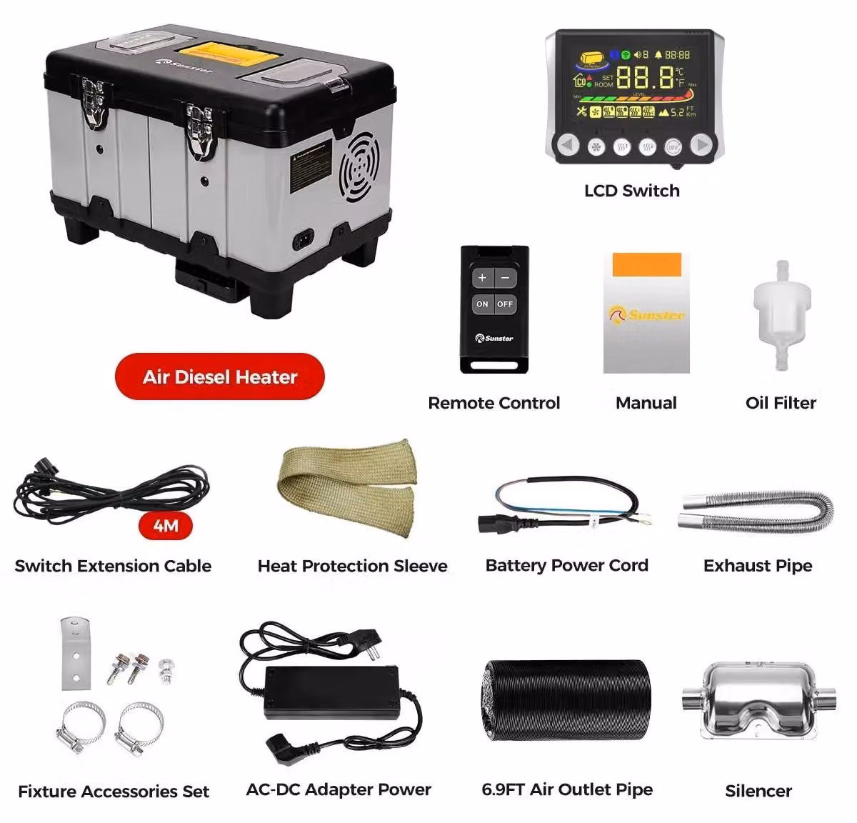 Riscaldatore diesel – Riscaldatore ausiliario per auto – Potenza 8 kW – Controllo tramite app Bluetooth e display LCD