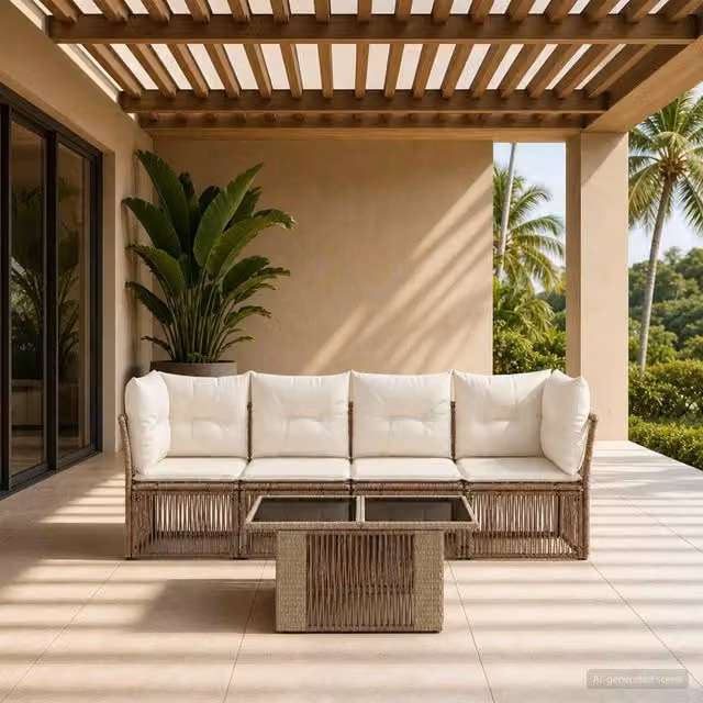 Set Divano da Giardino 5 pz Beige polyrattan 3436419