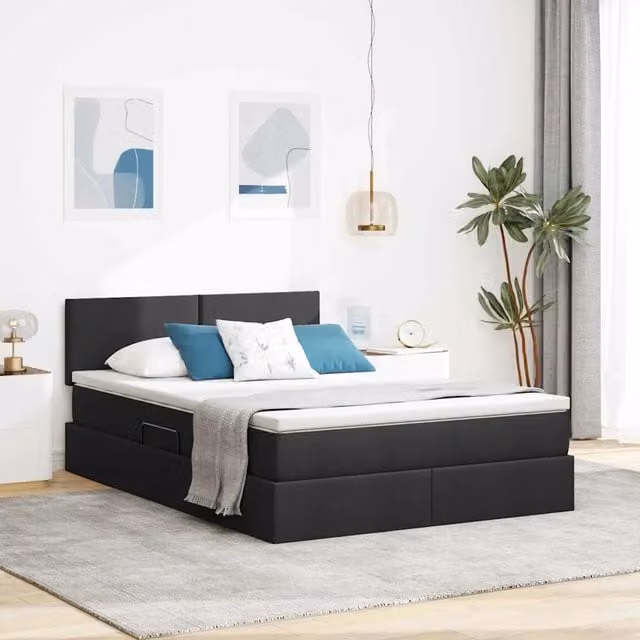 Letto con contenitore LED e materasso Nero 140 x 190 cm Tessuto 3371081