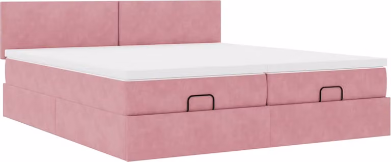 Struttura Letto Pouf con Materassi Rosa 160x200 cm Velluto