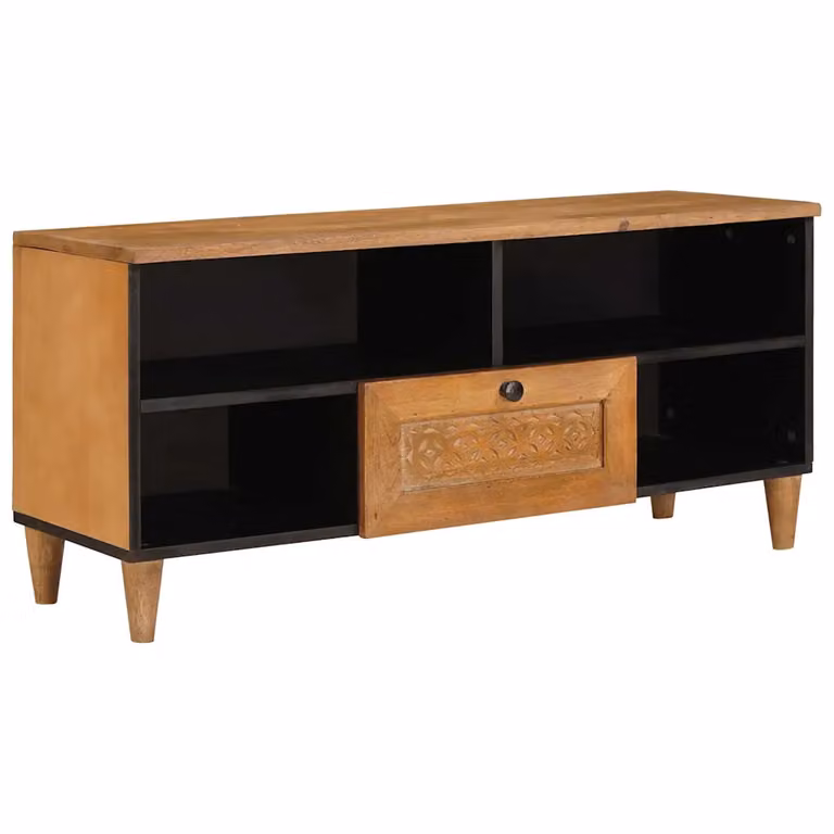 Mobile TV moderno vidaXL in legno di mango massello marrone L 100 x P 33 x H 46 cm