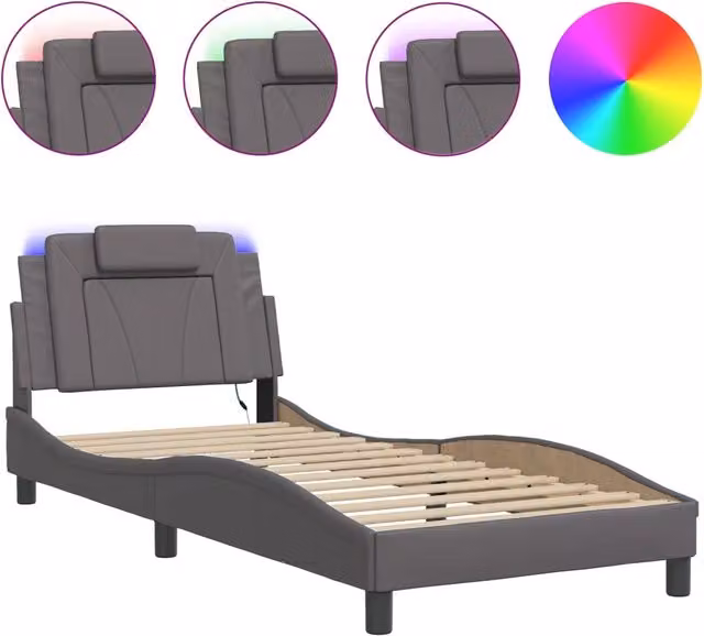 Letto singolo | Letto per adulti | Giroletto Viana con LED senza Materasso Grigio 90x200 cm
