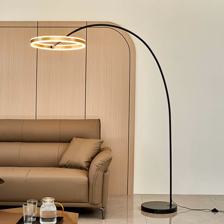 Lampada ad arco Yekta Lucande, dimmerabile, Nero, Soggiorno / Sala da pranzo, Metallo, Design, Lampada da terra