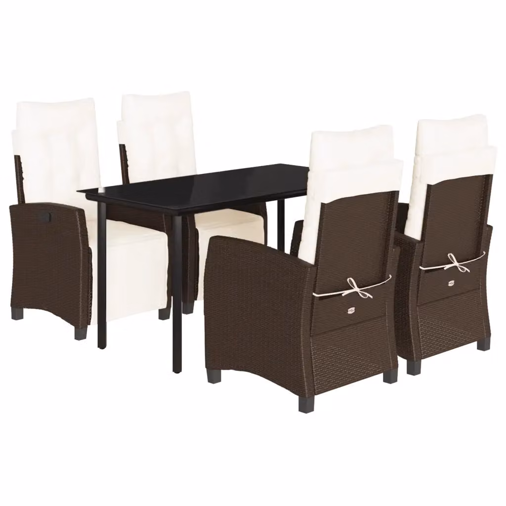 vidaXL Set da Pranzo da Giardino 5 Pezzi in Polyrattan Marrone con Piano in Vetro – 2