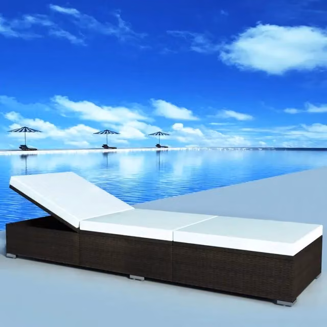 Lettino Prendisole con Cuscino in Polyrattan Marrone 44403