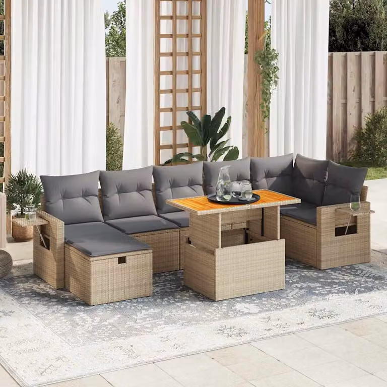 Set Divano da Giardino vidaXL 5 pz a Forma a L con Cuscini Beige in Polyrattan e Legno di Acacia