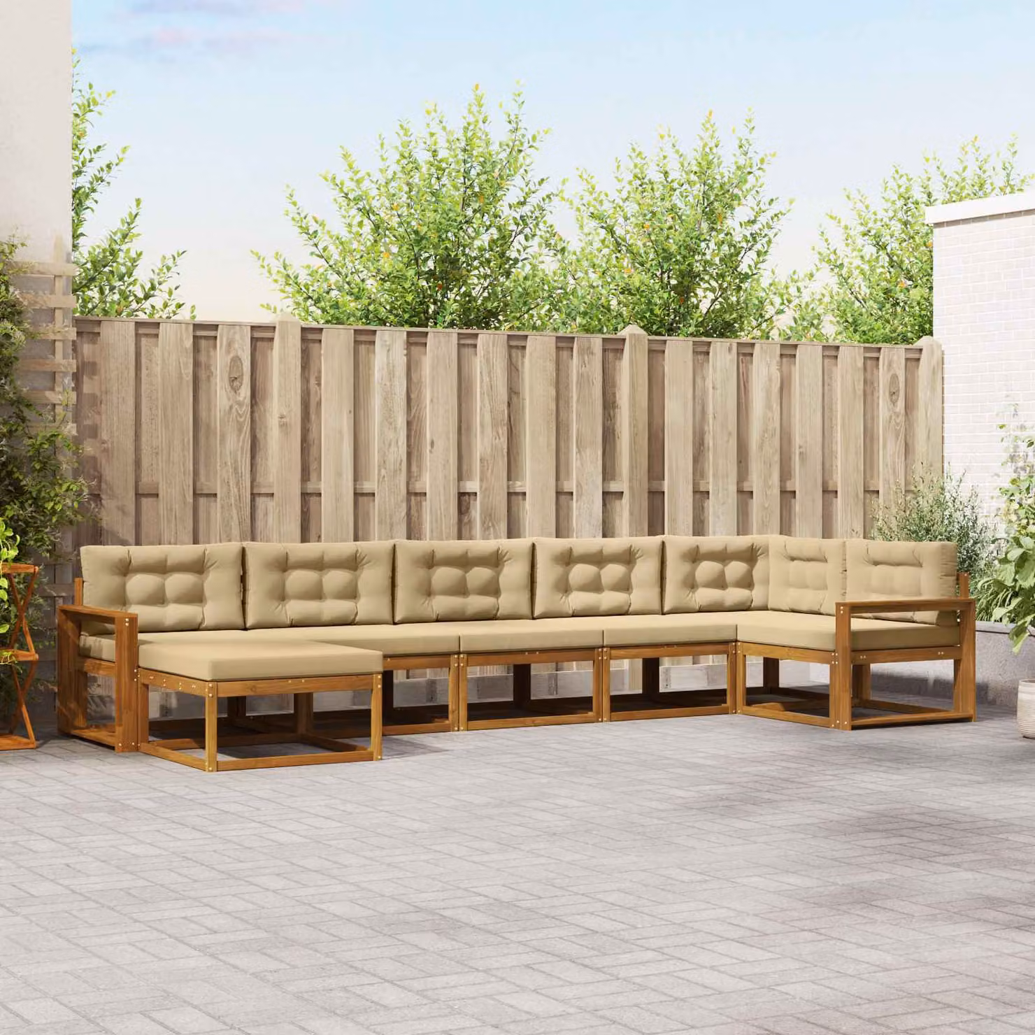 Set di divani da esterno vidaXL a forma di U in legno di acacia con 7 pezzi, colore beige