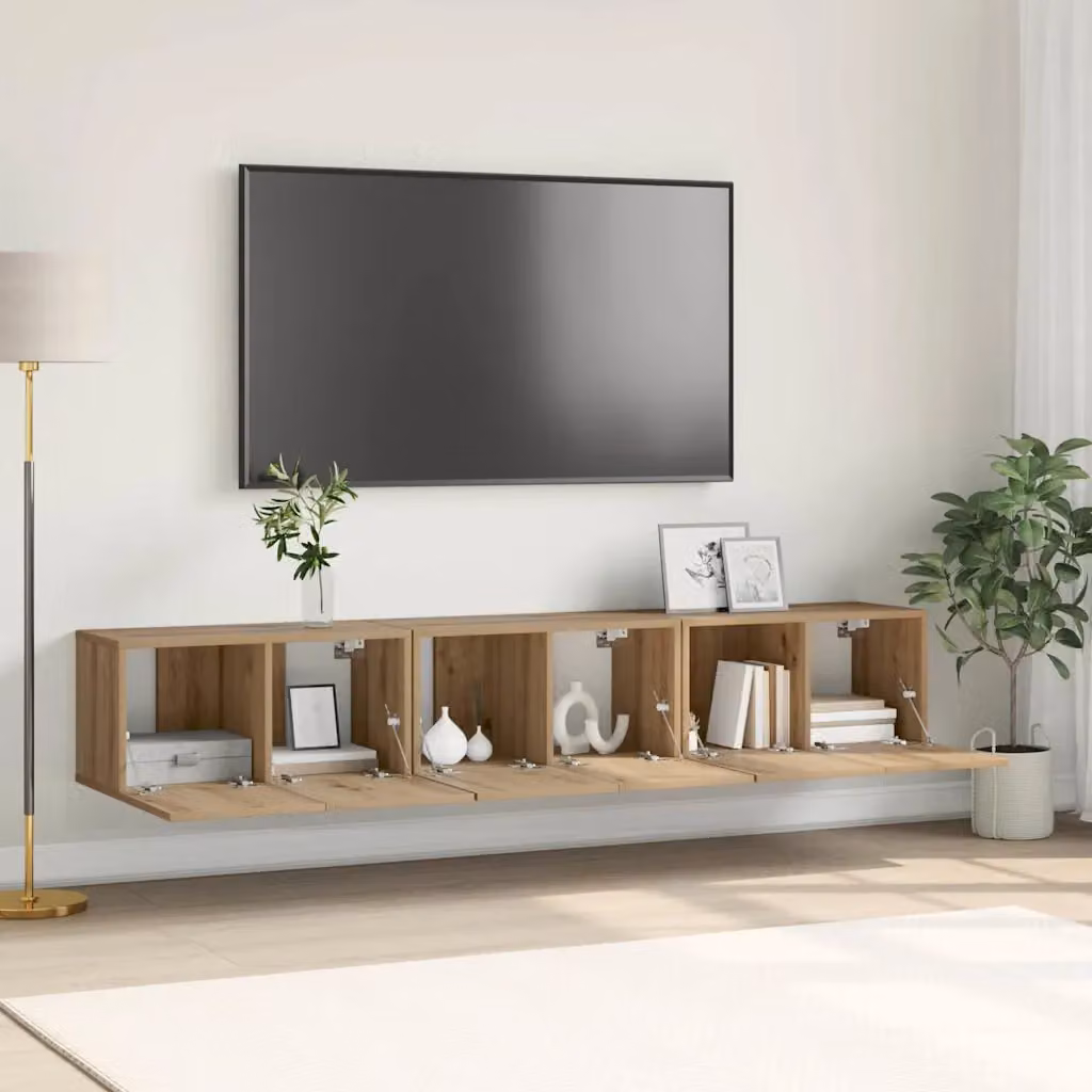 Set mobile TV moderno vidaXL in 3 pezzi marrone legno ingegnerizzato con scomparti multimediali