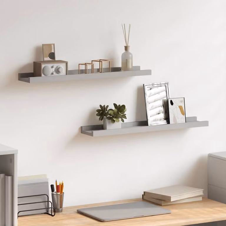 Set di 2 mensole vidaXL in MDF laccato grigio per foto, L: 60 cm, P: 9 cm, H: 3 cm