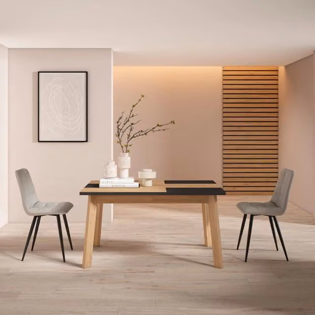 Tavolo da Pranzo, 140x90x74cm, Per 6 persone, Gambe in legno, colore Rovere e nero RF2883