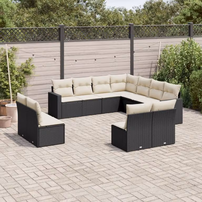vidaXL Set Divani da Giardino 11 pz in Polyrattan Nero con Cuscini e Struttura in Metallo