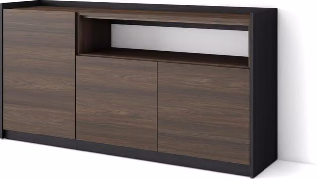 Credenza, Mobile, Cucina, 156x80x37 cm, 3 Porte, grande stoccaggio, Rovere scuro e Nero