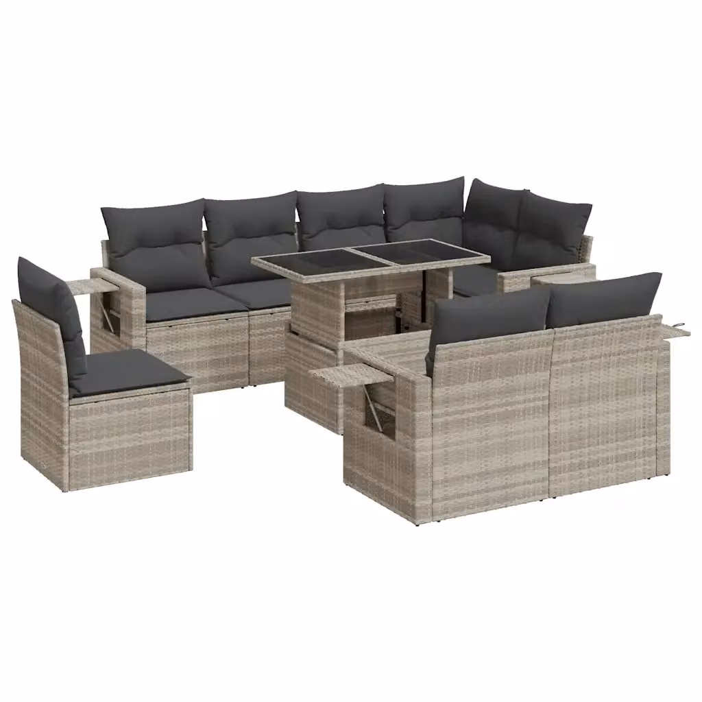 Set Divano da Giardino vidaXL 9pz in Polyrattan Grigio con Cuscini e Tavolino – 2