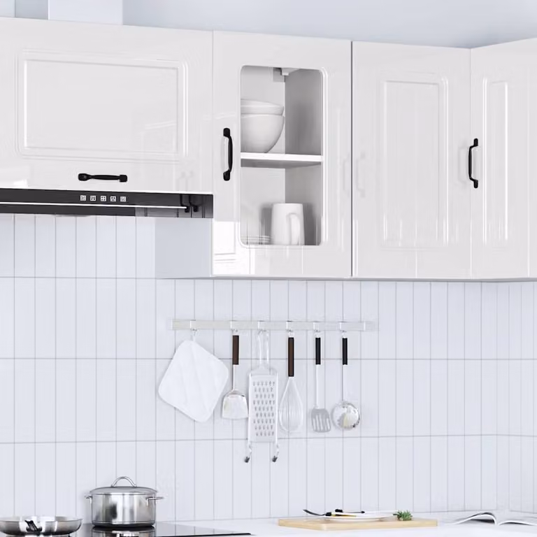 vidaXL Pensile da Cucina Kalmar Bianco Lucido con Ante in Vetro L/P/H: 60 x 40 x 31 cm