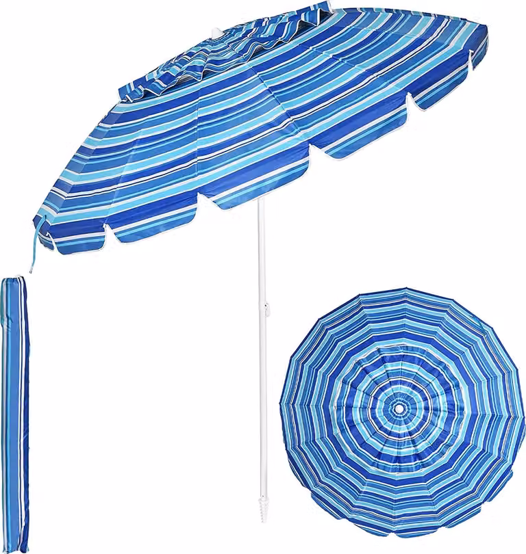 KOMFOTTEU Ombrellone da spiaggia 243 cm, ombrellone da giardino per protezione dal sole, ombrellone da spiaggia pieghevole e leggero, ombrellone da balcone con borsa per il trasporto, ombrellone da terrazza per esterni
