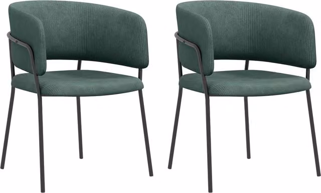 Set di 2 sedie da pranzo imbottite Xylo in tessuto effetto velluto verde con gambe in acciaio, L: 57 cm, P: 53 cm, H: 73 cm