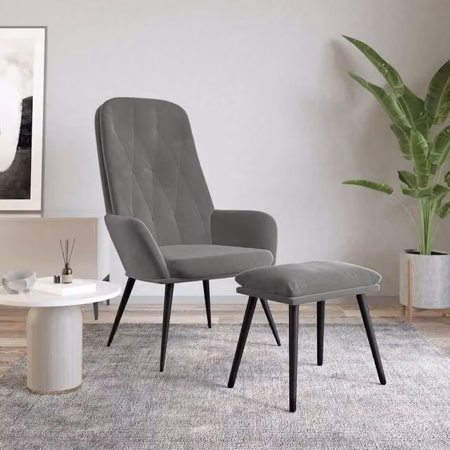 Poltrona Relax con Poggiapiedi vidaXL in Velluto Grigio con Struttura in Metallo