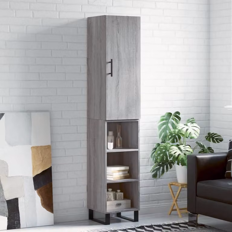 Credenza moderna vidaXL in legno e metallo grigia con ante e ripiani interni L/P/H: 34,5 x 34 x 180 cm