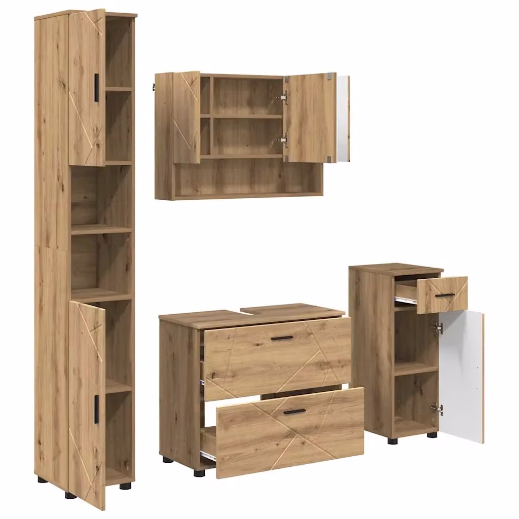 Set di mobili per il bagno 4 pezzi vidaXL in legno rovere marrone con design minimalista – 2