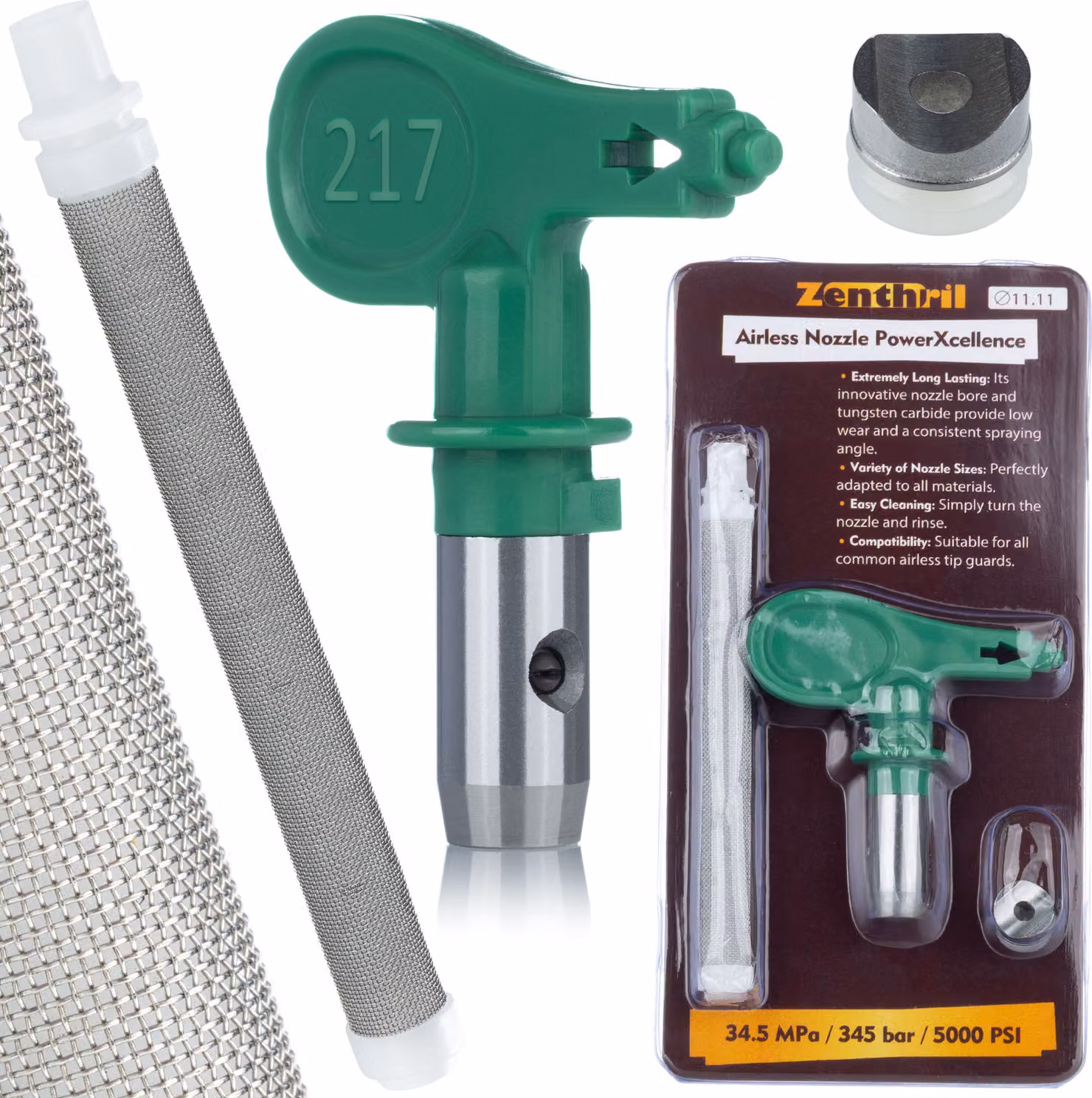 Zenthril PowerXcellence 217 – Ugello Ad Alta Pressione con Filtro a Rete | Larghezza di Spruzzo di 10 cm a 30 cm | Per Acrilico e Lattice