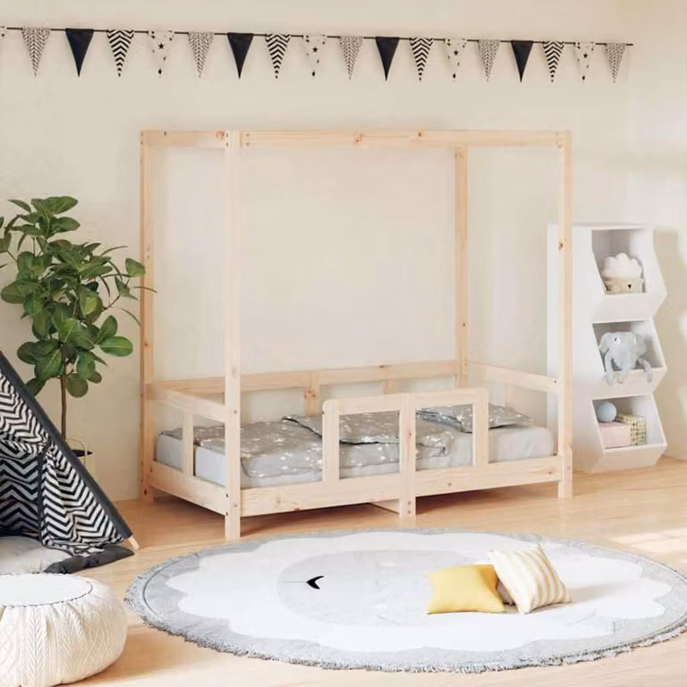 vidaXL Giroletto per Bambini in Legno Massello di Pino Rustico L: 140 cm, P: 70 cm, H: 145,5 cm