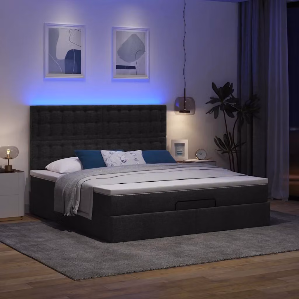 Letto con contenitore a sollevamento vidaXL in tessuto nero e bianco con illuminazione sottostante e porta USB L/P/H: 160 x 200 x 128 cm – 2