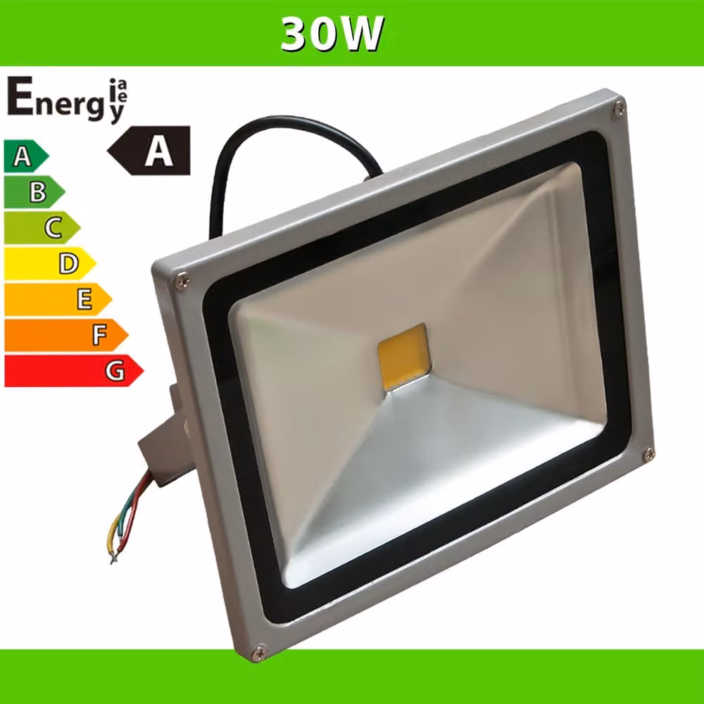 LEDVero® Lampada da lavoro a LED da 30 Watt, faretto, proiettore da cantiere - Argento - Bianco caldo