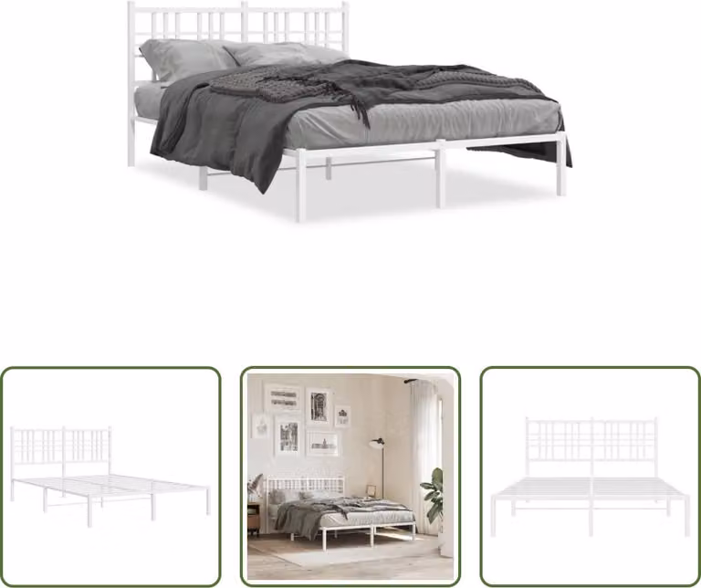 The Living Store Struttura letto con testiera in metallo bianco 120x190 cm