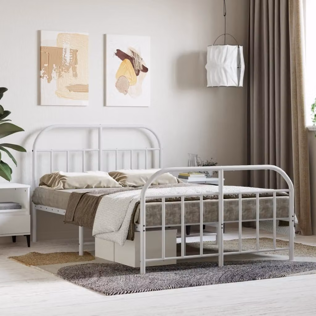 The Living Store Struttura letto con testiera e pediera in metallo bianco 120x190 cm
