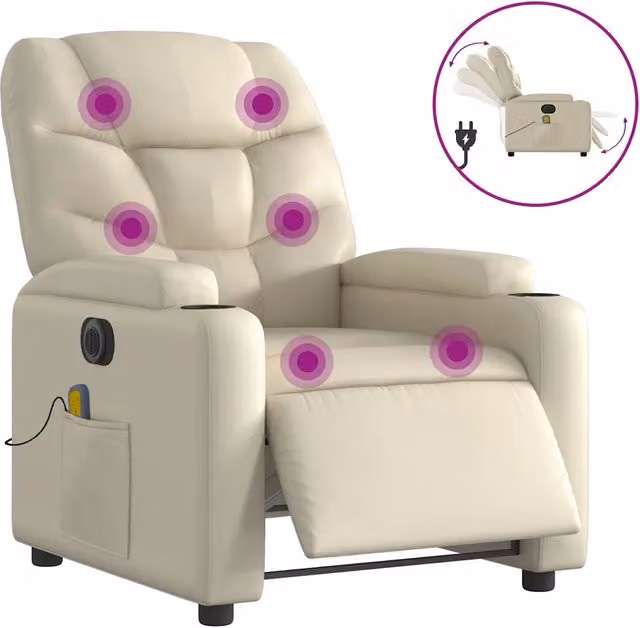 Poltrona Massaggiante | Sedia Relax Elettrica Reclinabile Crema Similpelle