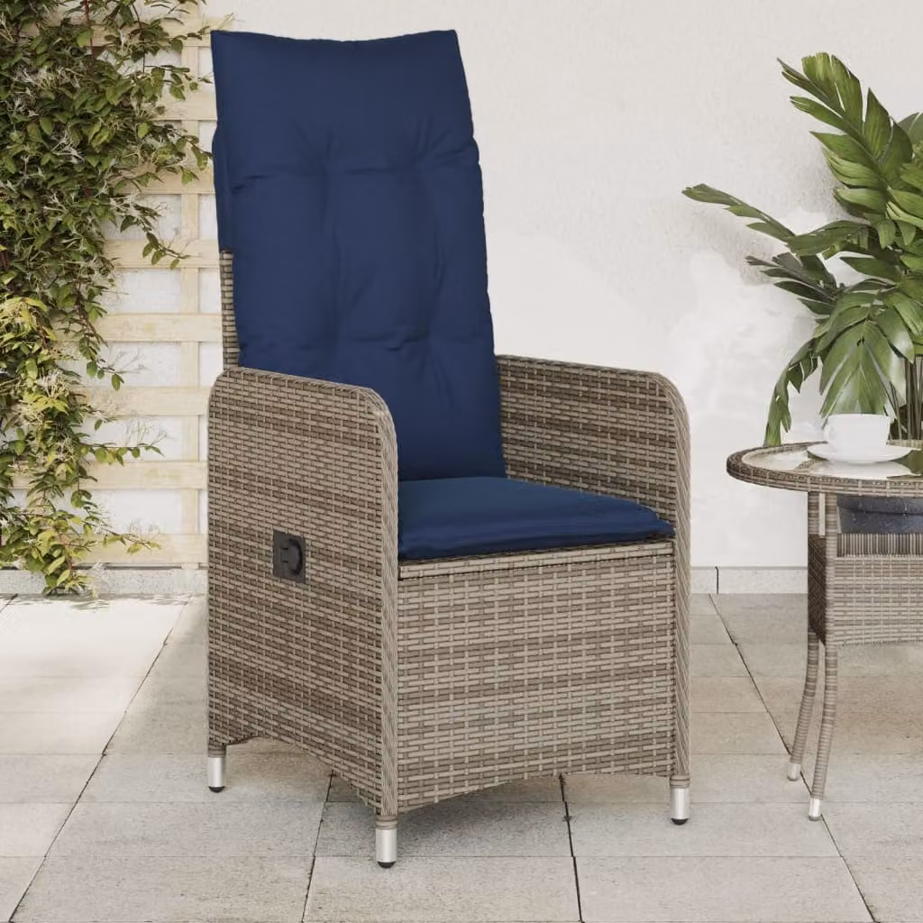 Set di 2 sedie da giardino reclinabili vidaXL in polyrattan grigio con cuscini blu