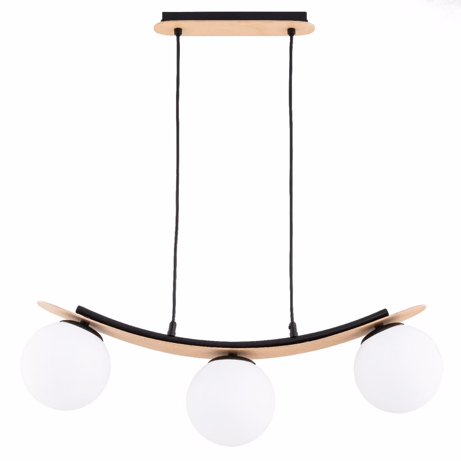 Lampada a sospensione NAIRA in legno chiaro, nero e bianco, 3xE14x10W, legno, dimensioni: 75x68x15 cm, IP20, Alfa
