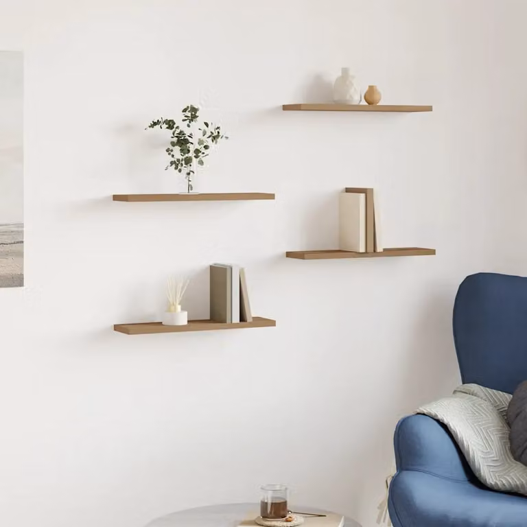 Set di 4 mensole da parete vidaXL in MDF color rovere, L 40 cm x P 10 cm x H 1,5 cm