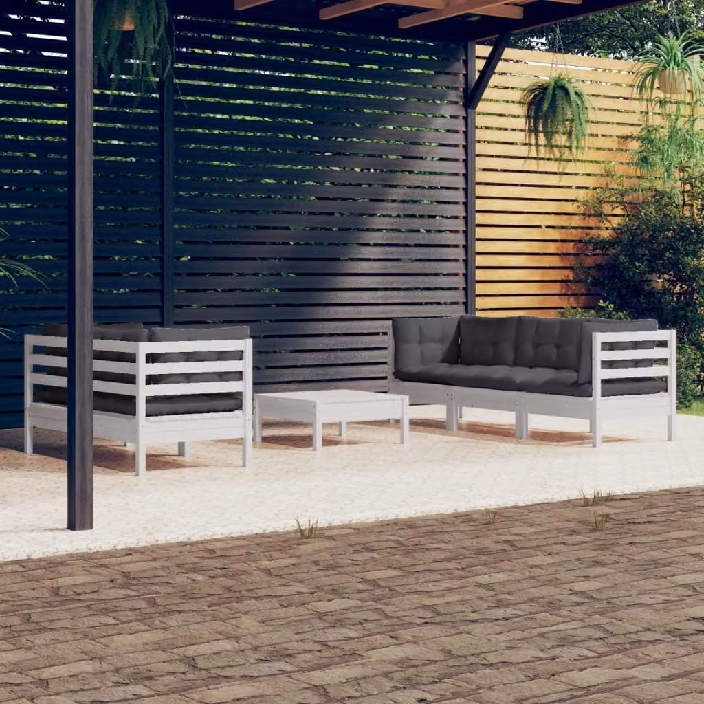 The Living Store Set di 6 pezzi da giardino con cuscini antracite in legno di pino