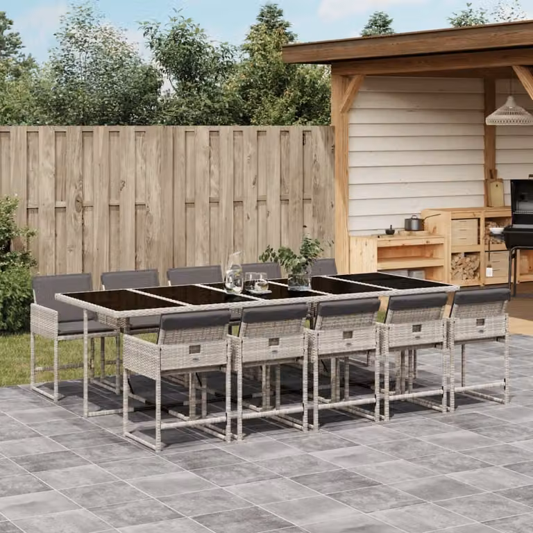 Maison Exclusive - Set Pranzo Giardino 11pz con Cuscini Grigio Chiaro Polyrattan