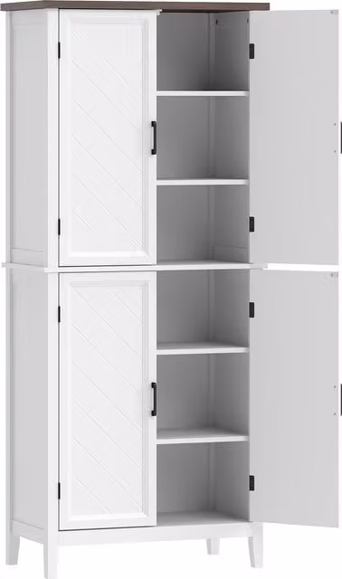 Credenza Alta HOMCOM per Cucina e Soggiorno, Armadio con 4 Ante a Spina di Pesce e 4 Ripiani Regolabili, Bianco, L: 76 cm, P: 40 cm, H: 178,5 cm – 1