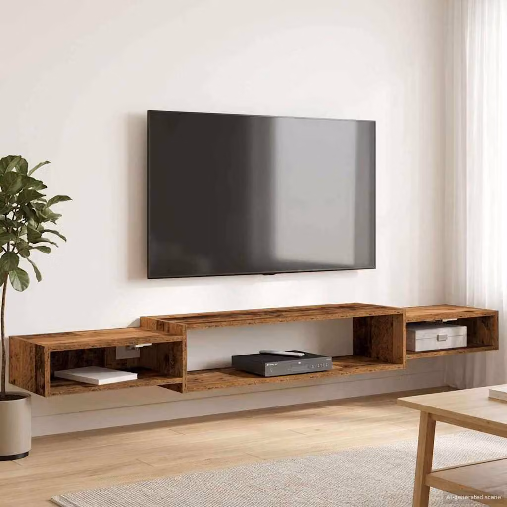 Mobile TV da parete vidaXL in legno antico marrone L: 180 cm, P: 28 cm, H: 21 cm
