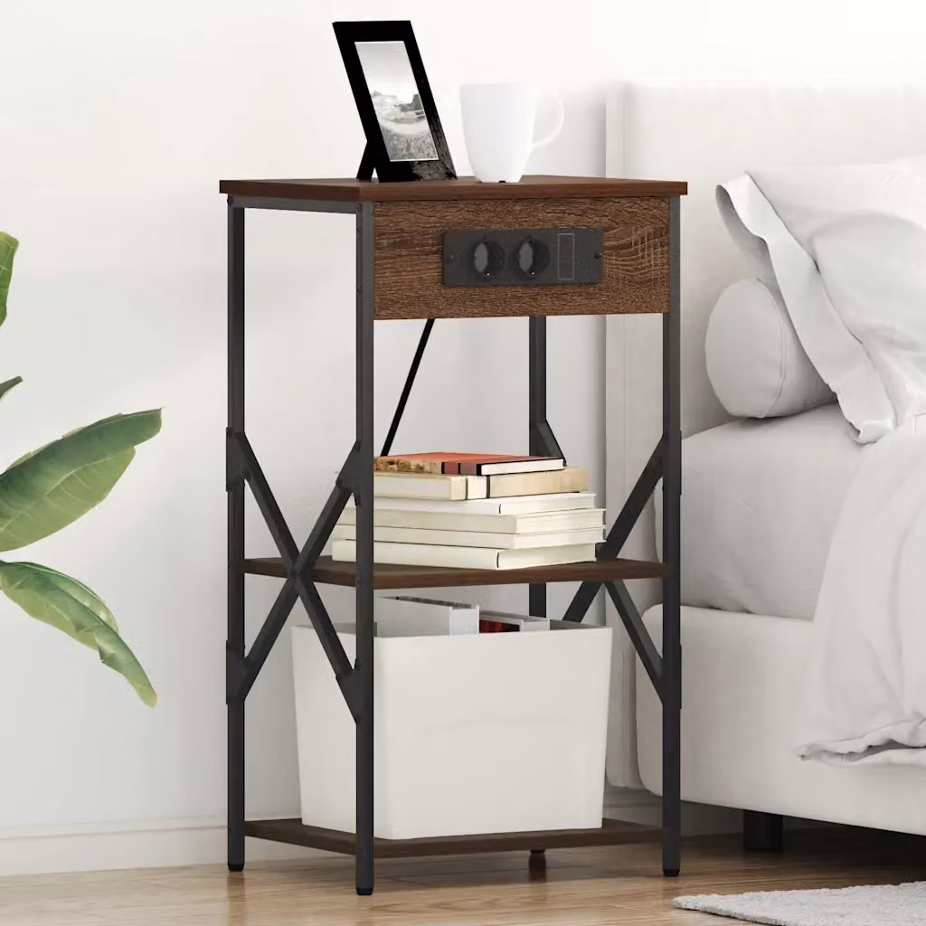Armadio da Notte con Scaffale vidaXL in MDF e Metallo, Marrone e Nero, L 41 x P 31 x H 76 cm