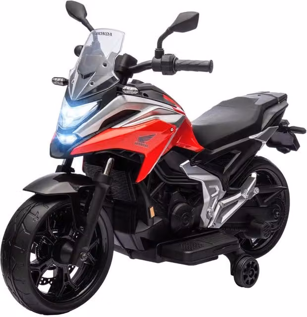 Moto elettrica Honda per bambini con fari e musica, colore rosso, L 107 cm x P 46 cm x H 75 cm