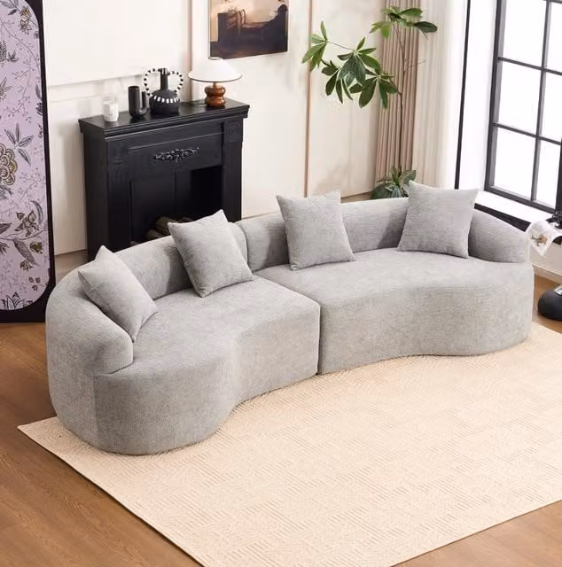 Divano modulare curvo 4 posti in ciniglia grigio 275 × 115 × 63 cm