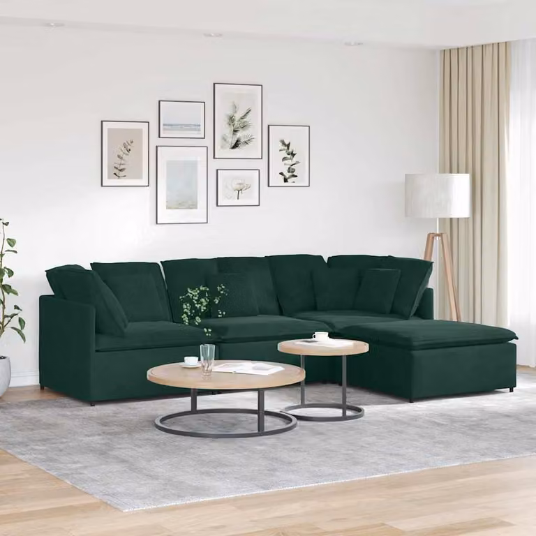 vidaXL Divano Modulare a L in Velluto Verde con Cuscini e Struttura in Metallo e Legno