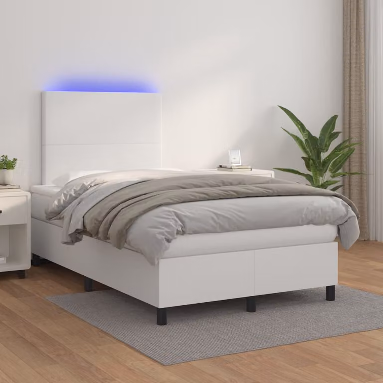 The Living Store Letto a molle con materasso e LED bianco 120x200 cm in ecopelle