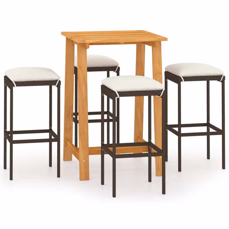 Set Bar da Giardino 5 pz con Cuscini Marrone