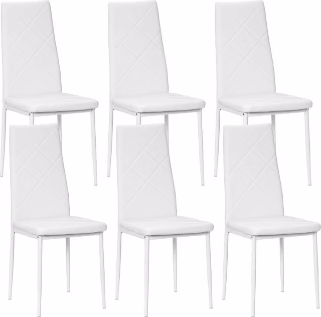 Set di 6 sedie da pranzo moderne HOMCOM in finta pelle e acciaio, colore bianco, L/P/H: 41 x 50 x 97 cm