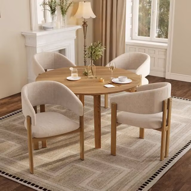 Set di 4 sedie con braccioli ergonomici in metallo e lino naturale e beige