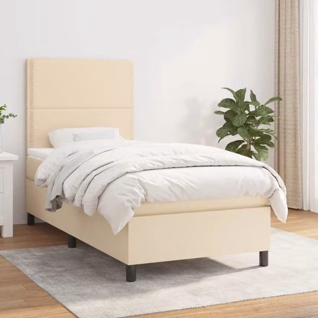 Letto Ibrido con Giroletto a Molle e Materasso vidaXL, Colore Beige e Bianco, L/P/H: 90 x 200 x 203 cm