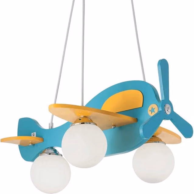 Lampadario a soffitto IDEAL LUX Avion moderno con 3 luci E14 in legno, metallo e vetro per cameretta bambini
