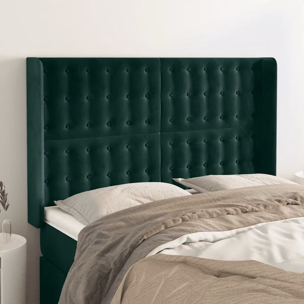 Testiera ad orecchio in velluto verde scuro L: 147 cm, P: 16 cm, H: 118/128 cm – 2