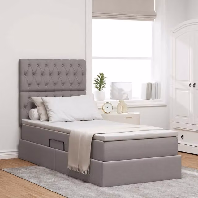 Letto con contenitore e materasso Talpa vidaXL in tessuto beige o grigio L/P/H: 190 x 90 x 128 cm – 1