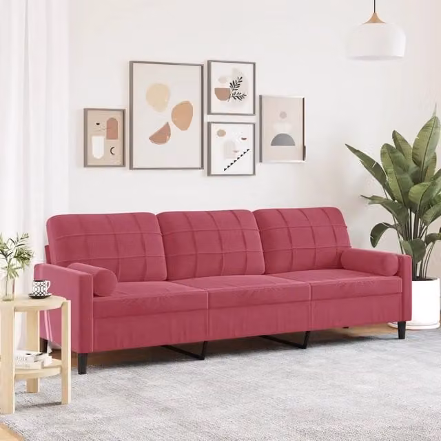 Divano a 3 Posti con Cuscini-Sofa 3 Posti con Cuscini Rosso Vino 210 cm in Velluto